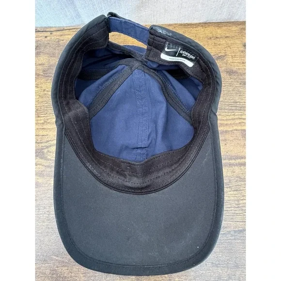 NIKE Dri-Fit Blue Black Lined Adjustable Strap Hat Featherlight - Picture 5 of 6